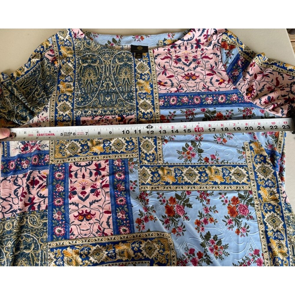 JM Collection Floral Patchwork Tunic Top With 3/4 Sleeves & Asymmetrical Hem XXL - Picture 3 of 7
